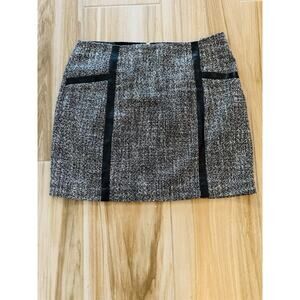 BANANA REPUBLIC Lined Wool Tweed Flirty Mini Skirt Faux Leather Trim Size 12